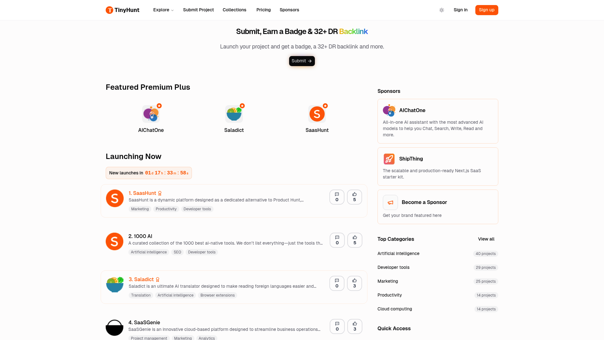TinyHunt.dev — 簡單輕量的新項目發布平台