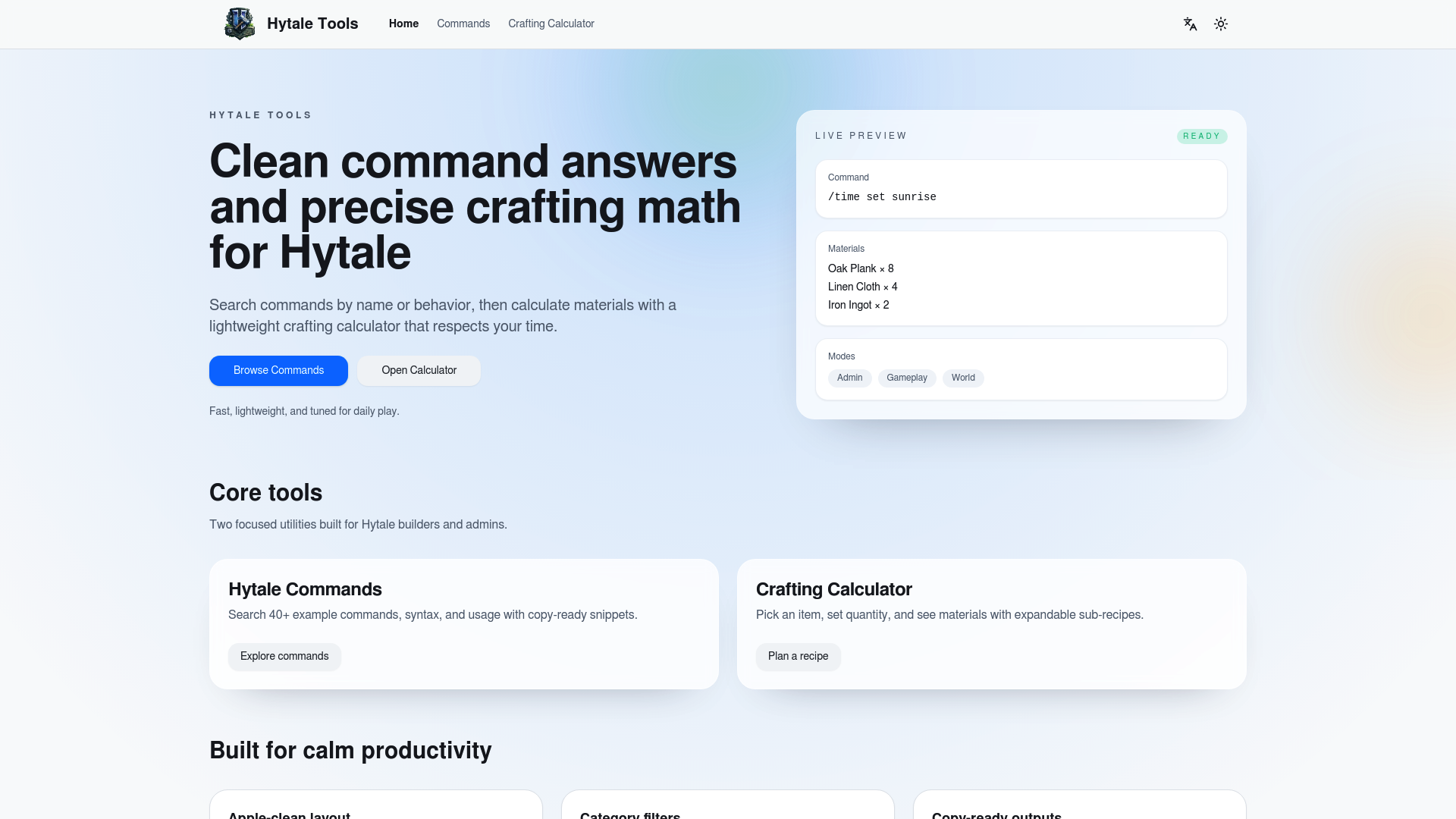 Hytale 工具：玩家必备的合成模拟与指令查询指南