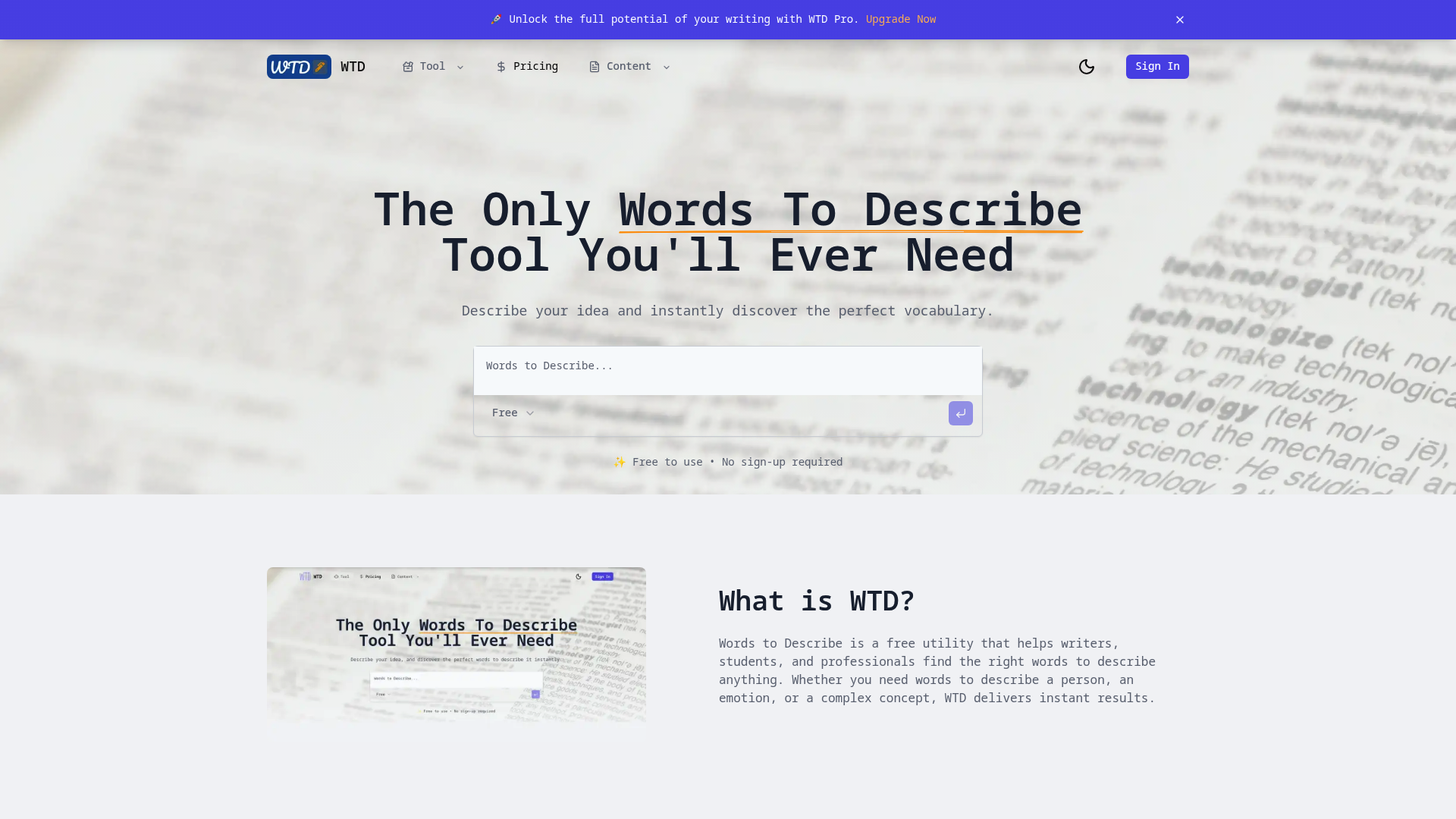 Find the Best Words to Describe Anything with WTD