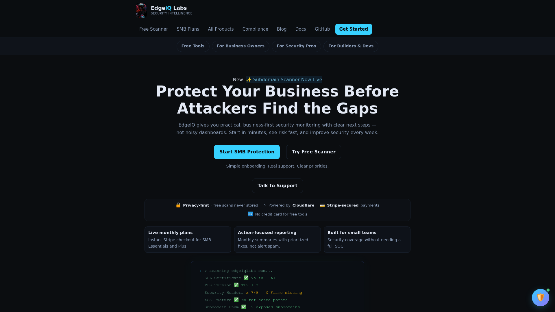 EdgeIQ Labs builds practical security tooling for the modern web