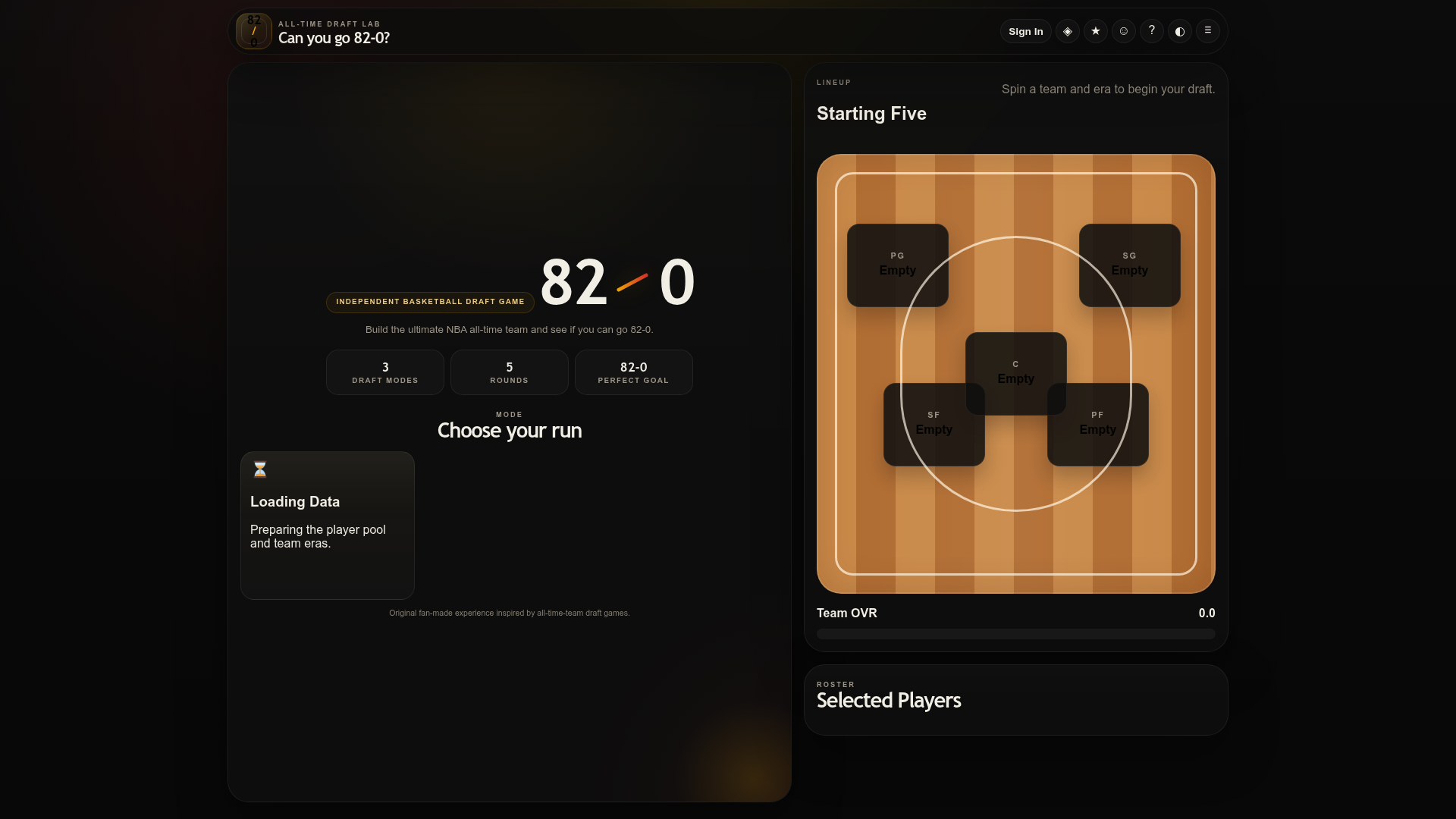 82-0 game Build the Ultimate NBA All-Time Team