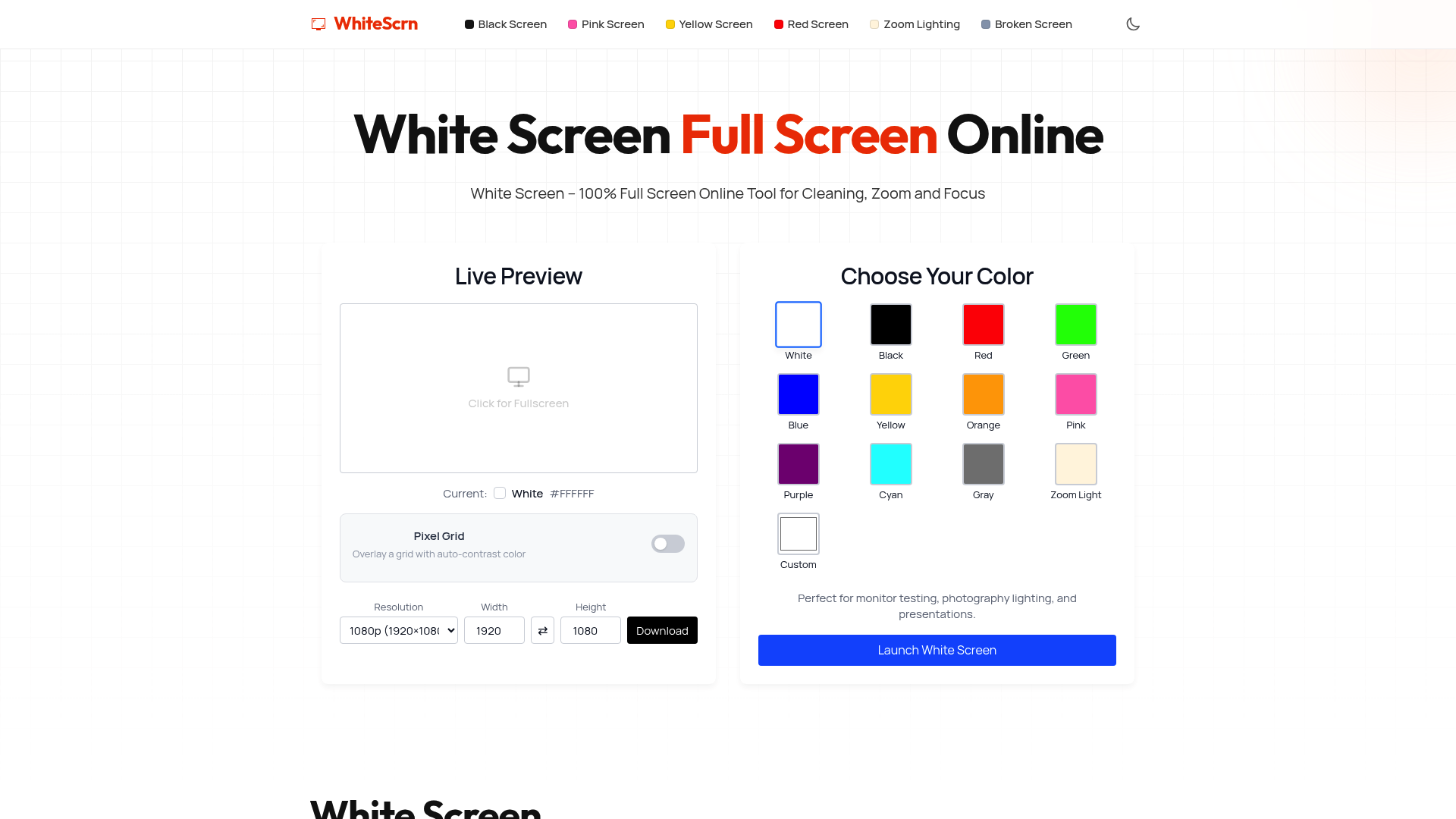 White Screen Online Free Fullscreen Test  Light Tool