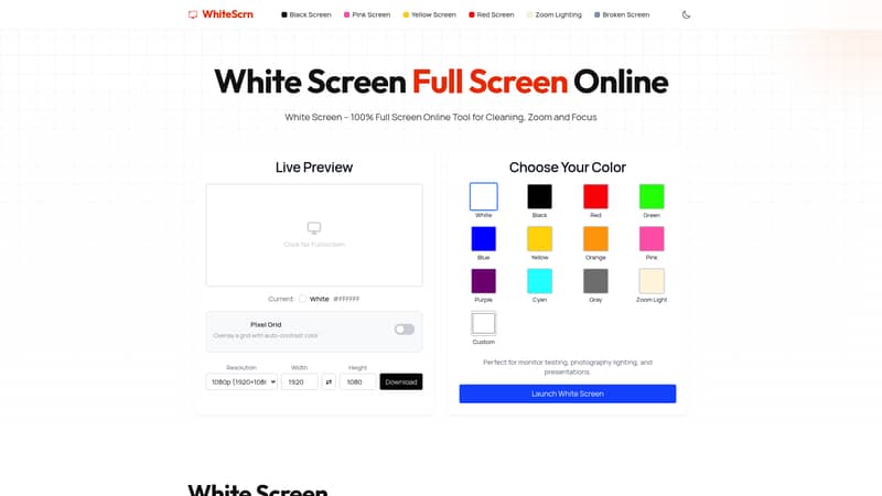 White Screen Online Free Fullscreen Test  Light Tool